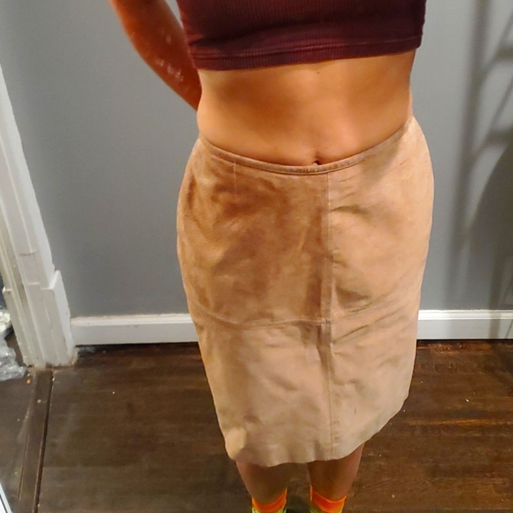Vintage Light Brown Leather A.Bernardo Midi Skirt Womens size 10P